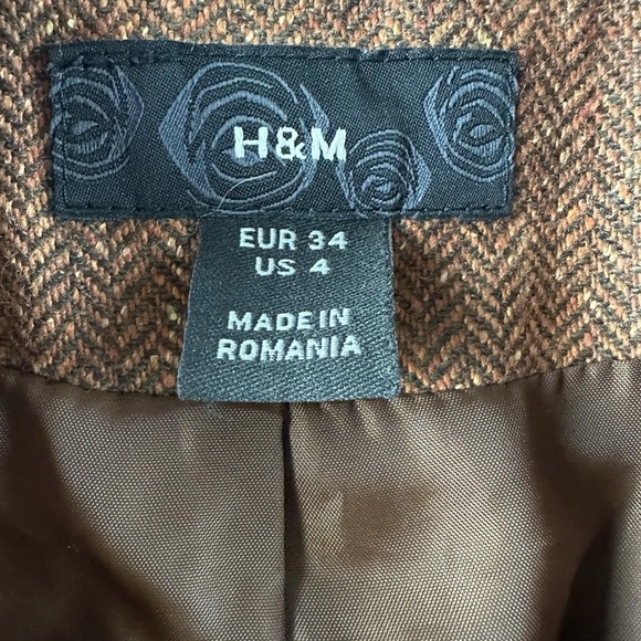 H&M Blazer Women's 4 Brown Orange Herringbone - Picture 2 of 7